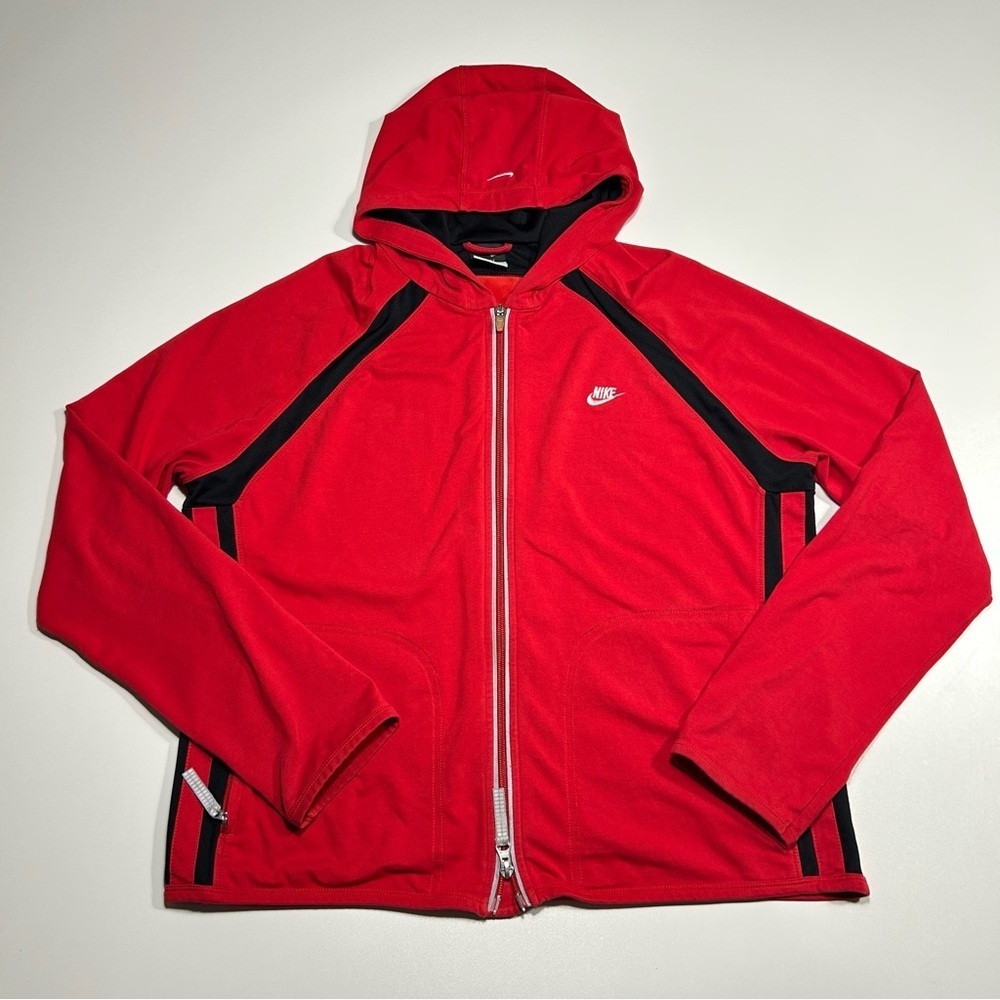 Vintage Y2K Nike Red & Black Full-Zip Athletic Hoodie Kids 16-18yrs Size XL